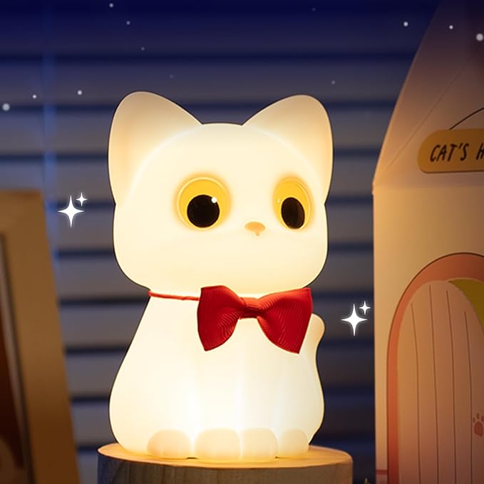 Kitty Cat Night Light for Kids, Cute Cat Lamp Portable Silicone Animal Nightlight Rechargeable Nursery Light for Baby Toddler Room, Kawaii Gifts for Boys Girls - Bloomnest