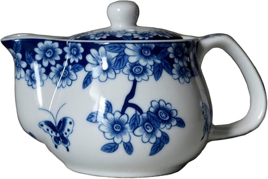 Small Porcelain Teapot, 9oz Tea Pot with Stainless Steel Infuser Classical Chinese Penoy Flower (Love of Butterfly)
