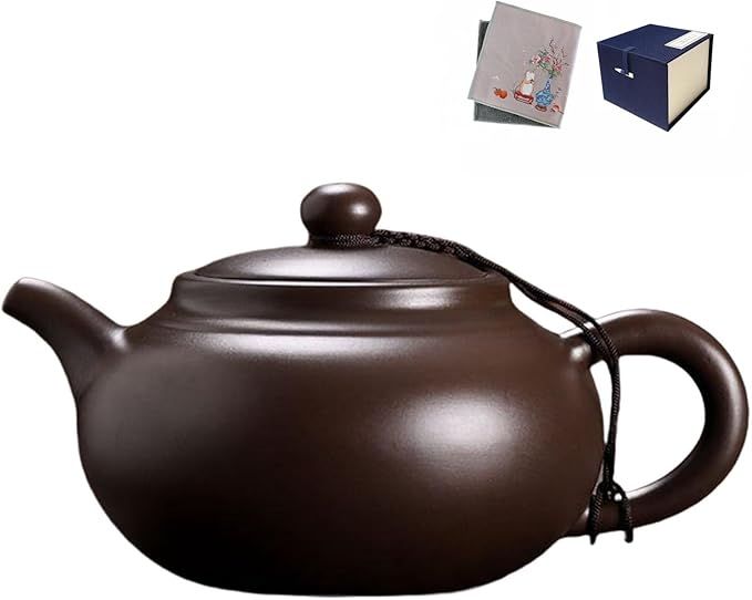 Yixing Clay Teapot 14oz,Chinese Large Capacity Zini Clay Tea Pot with TeaTowel for Loose Tea Handmade Gift,Black