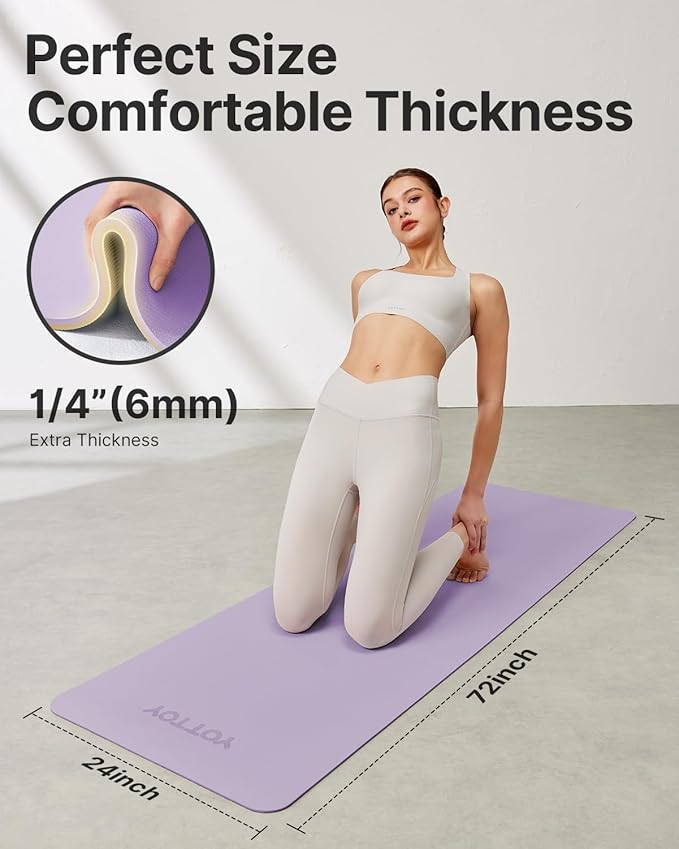 Yoga Mat,Non-Slip TPE Exercise Mat(1/4 Inch) for Pilates, Fitness & Barefoot Workouts, Home Gym Studio with Strap & Bag - Bloomnest