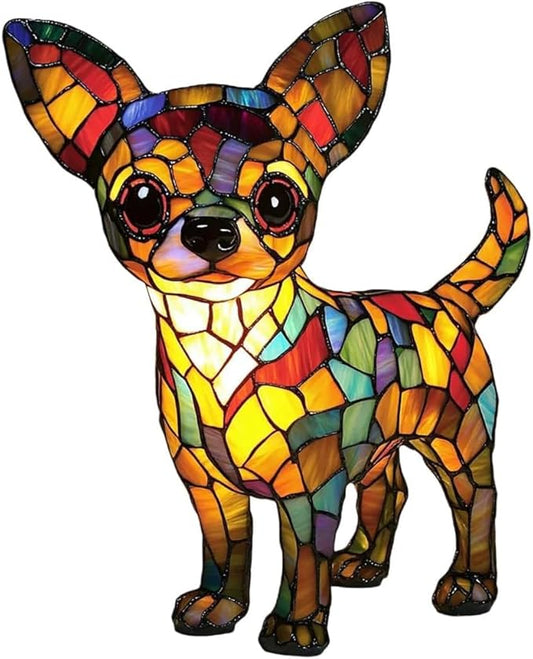 Atlodas Chihuahua Lamp, Dogs Stained Resin Tabletop Night Light, Dog Series Art Night Light, Dog Stained Glass Lamp, 3D Cute Pet Themed LED Table Lamps, Gift for Lovers (#12) - Bloomnest