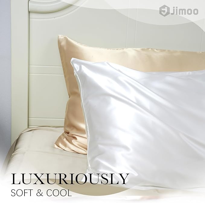 100% Mulberry Silk Pillowcase for Hair and Skin, 22 Momme Pure Natural Silk Pillow Case Both Sided with Zipper, Pillow Cover for Women Mom Men (Beige, King 20''×36'', 2 Pack) - Bloomnest