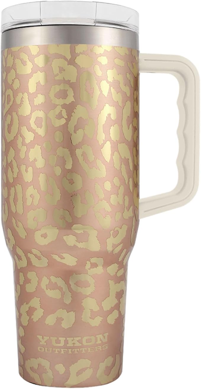 Yukon Outfitters Fit Forty 40oz Double Wall Vacuum Insulated Stainless Steel Tumbler with Reusable Straw & Ergonomic Handle | For Hot or Cold Beverage, Gold Leopard - Bloomnest