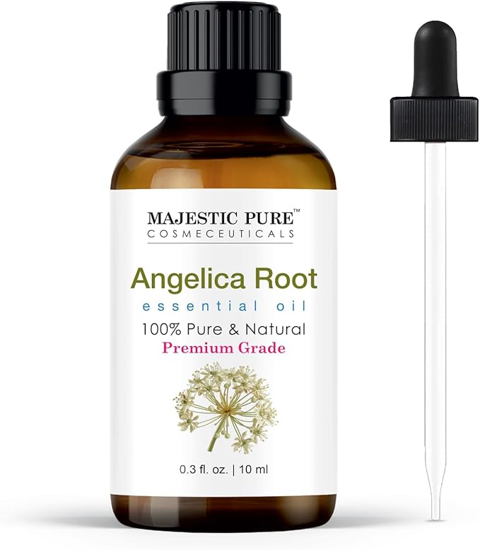 Majestic Pure Essential Oil with Glass Dropper - 100% Pure and Natural - Essential Oils for Diffuser, Aromatherapy, Soap and Candle Making, Angelica Root Essential Oil, Angelica Root Oil, 0.3 Fl Oz - Bloomnest