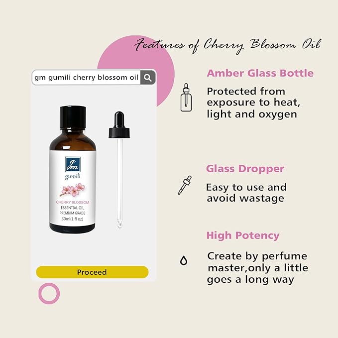 Cherry Blossom Essential Oil, Home Fragrance Oil, Scent Oils for Candle Making, Soap, Dryer Balls, Diffusers, Laundry, Slime -1 oz /30ml - Bloomnest