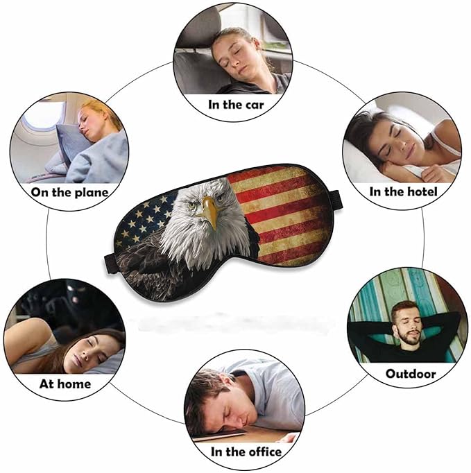 Bald Eagle Sleep Eye Mask Vintage Hipster American Flag Men Women Sleep Mask with Adjustable Strap Eye Cover Eye Shade for Travel, Nap,Meditation - Bloomnest