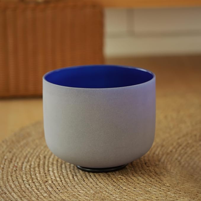 KVKA 8 Inch Indigo Colored 432 Hz A Note Third-Eye Chakra Frosted Quartz Crystal Singing Bowl with Carrying Case - Bloomnest