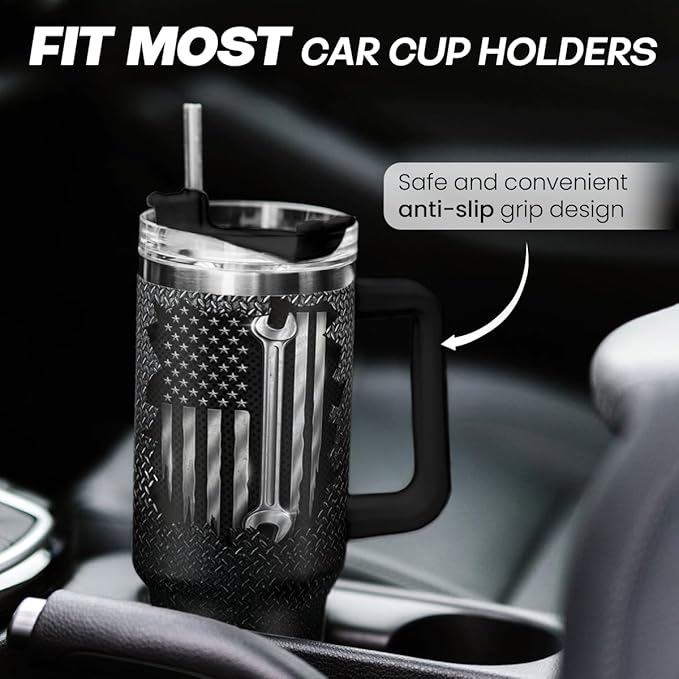 SANDJEST Mechanic Gift for Men, 40oz Stainless Steel Insulated Coffee Tumbler With Lid & Straw, Travel Mug Gift for Dad Husband, Christmas Birthday Father's Day - Bloomnest