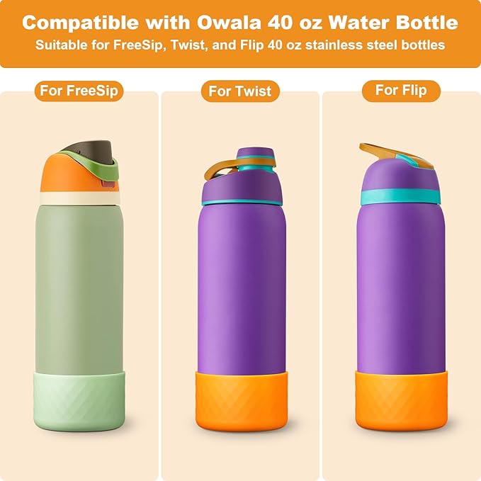 2PCS Silicone Water Bottle Boot for Owala 24oz 32oz 40oz, Anti-Slip Protective Sleeve Bottom Bumper Protector for FreeSip, Twist, and Flip Stainless Steel Water Bottles Alwenid