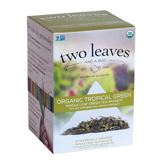 Two Leaves and a Bud Organic Tropical Green Tea, Whole Leaf Sencha Green Tea, 15 Count (Pack of 1) - Bloomnest