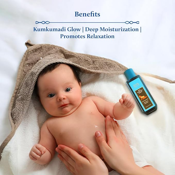 Blue Nectar Baby Oil with Pure Kumkumadi Oil for Glow & Hydration | Ayurvedic Baby Massage Oil for New Born | 100% Natural & Safe Baby Product for Delicate Skin (17 Herbs, 3.38 Fl Oz) - Bloomnest