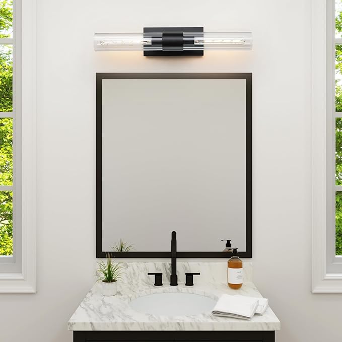 2-Light Matte Black Bathroom Light Fixtures with Glass Shades,Modern Wall Sconce for Bedroom Bath Mirror Lights. - Bloomnest