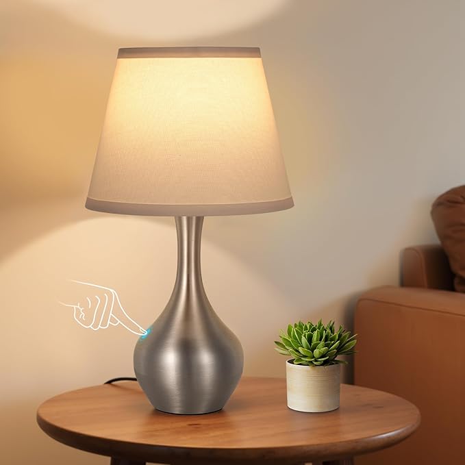Seealle Touch Table Lamp for Bedroom, 3-Way Dimmable Small Bedside Lamps for Night Stands with Wires, Silver Desk Lamp for Kids Room, Office, Living Room, End Table(LED Bulb Included) - Bloomnest