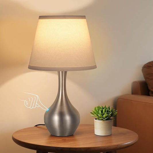 Seealle Touch Table Lamp for Bedroom, 3-Way Dimmable Small Bedside Lamps for Night Stands with Wires, Silver Desk Lamp for Kids Room, Office, Living Room, End Table(LED Bulb Included) - Bloomnest