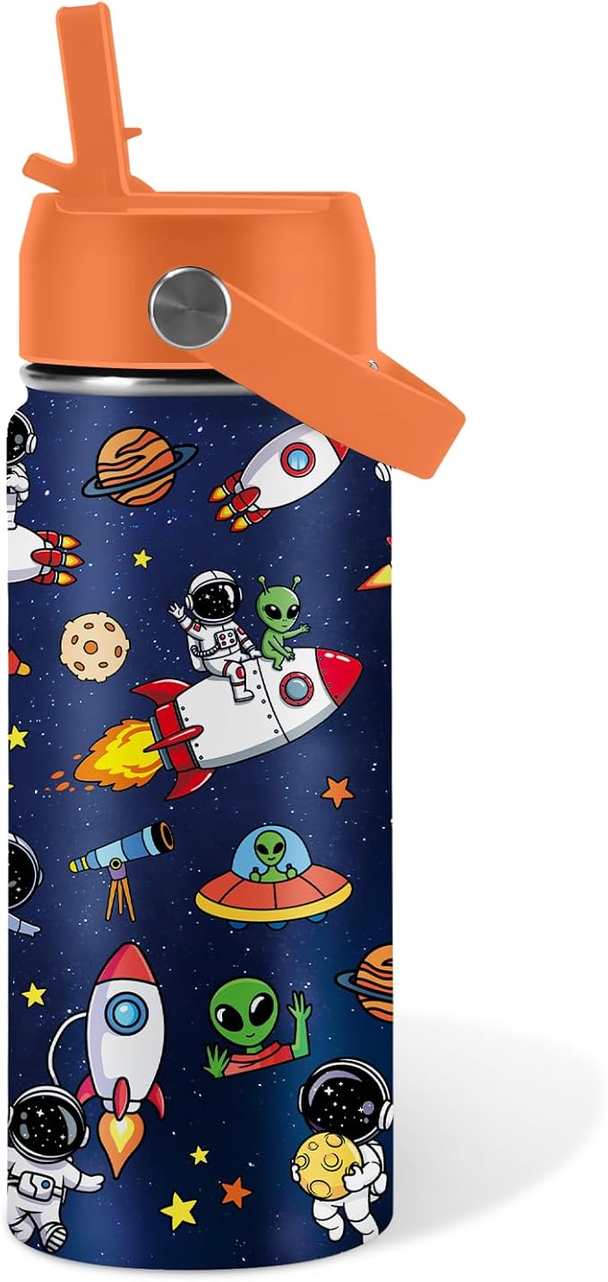Space Astronomy Gifts for Kids - 16 Oz Kids Water Bottle with Straw Lid, Stainless Steel Insulated Tumbler, Leak Proof, BPA-Free, for Boys, School, Travel - Universe Children Birthday Gifts Cups(1pc) - Bloomnest