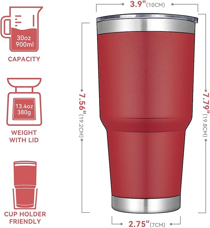 DOMICARE 30 oz Tumbler with Lid and Straw, Stainless Steel Tumblers Bulk, Insulated Vacuum Double Wall Travel Coffee Mug, Durable Powder Coated Tumbler Cups (Red, 4) - Bloomnest