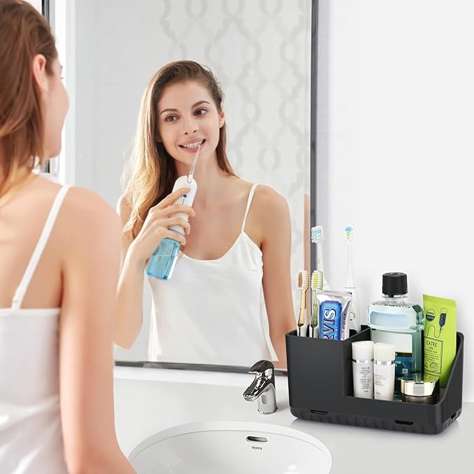 Toothbrush Holders for Bathrooms, Kids Electric Toothbrush and Toothpaste Holder, Toothbrush Organizer with Drainage, Tooth Brush Holder for Bathroom Countertop Organizer (Black) - Bloomnest