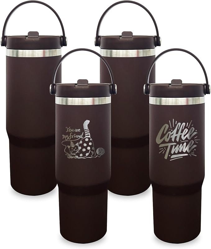 30 oz Tumbler with Handle, Double Wall Vacuum Insulated Tumblers with Flip Straw, Coffee Mug 30oz Powder Coated Cup for Hot and Cold Drinks(Coffee,4 pack)