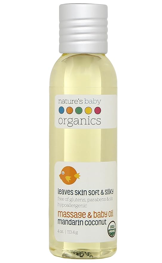 Nature's Baby Organics Baby Oil - Soothing & Hydrating Baby Oil - No Mineral Oil & Non-Greasy - Soft & Healthy Skin - Massage Oil for Newborn & Kids - Sunflower & Olive Oil - Mandarin Coconut - 4 oz - Bloomnest