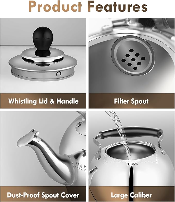 Dclobtop Whistling Tea Kettle Stovetop - 2.3 Quart Round Tea Pot for Stovetop, Silver Mirror Polished Classic Stovetop Kettle, Food Grade Material Teapot for Stove Top - Bloomnest