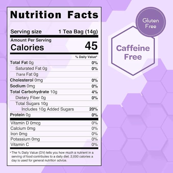 True Honey Lavender Lemonade Tea Bags - Tranquil Tea for Sleep, Stress Relief and Calm - All Natural Organic Lemon Myrtle Herbal Caffeine-Free Blended with Honey Crystals - 24 Count - Bloomnest