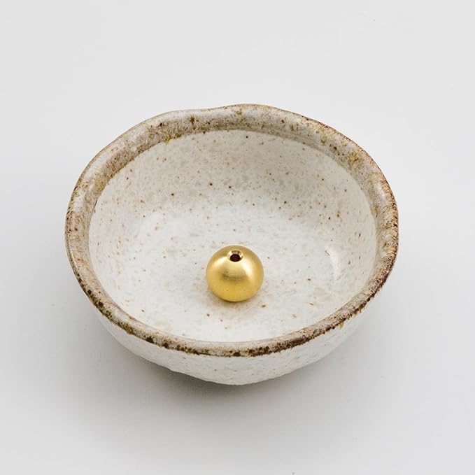 Asayu Japanese Small Mini Incense Holder for Sticks 3.3 inch (83mm), Made in Japan Ceramic Ash Catcher and Brass Incense Burner Set for Yoga, Meditation (Small Pearl Incense Holder) - Bloomnest