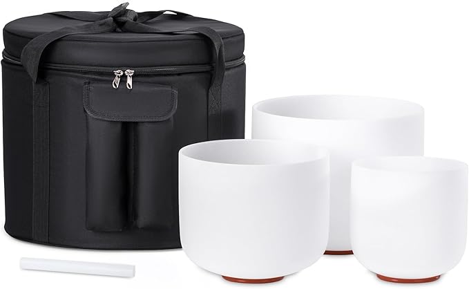 3Pcs Crystal Singing Bowls Set of 432Hz 7-9lnch Meditation for Yoga, Chakra Healing,1PCS Travel Carry Case Bag Unique Spiritual Gifts for Women and Men