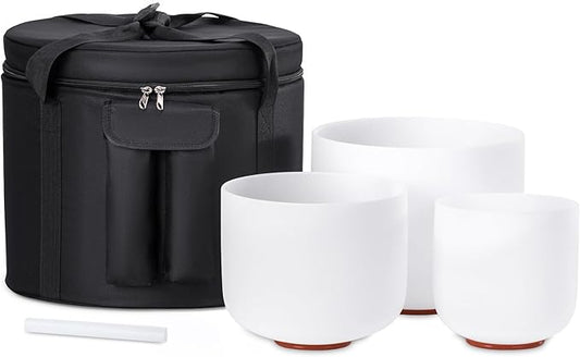 3Pcs Crystal Singing Bowls Set of 432Hz 7-9lnch Meditation for Yoga, Chakra Healing,1PCS Travel Carry Case Bag Unique Spiritual Gifts for Women and Men