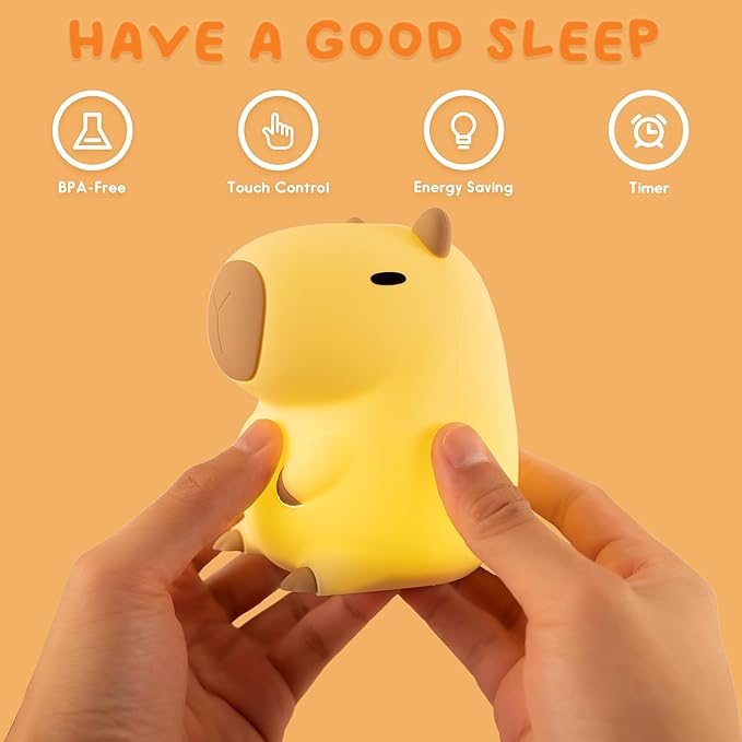 UNEEDE Cute Capybara Night Light, Novelty Animal Silicone Nursery Night Light Rechargeable Table Bedside Lamp with Touch Sensor for Bedroom Living Room Squishy Capybara Stuff Boys Girls Gifts - Bloomnest