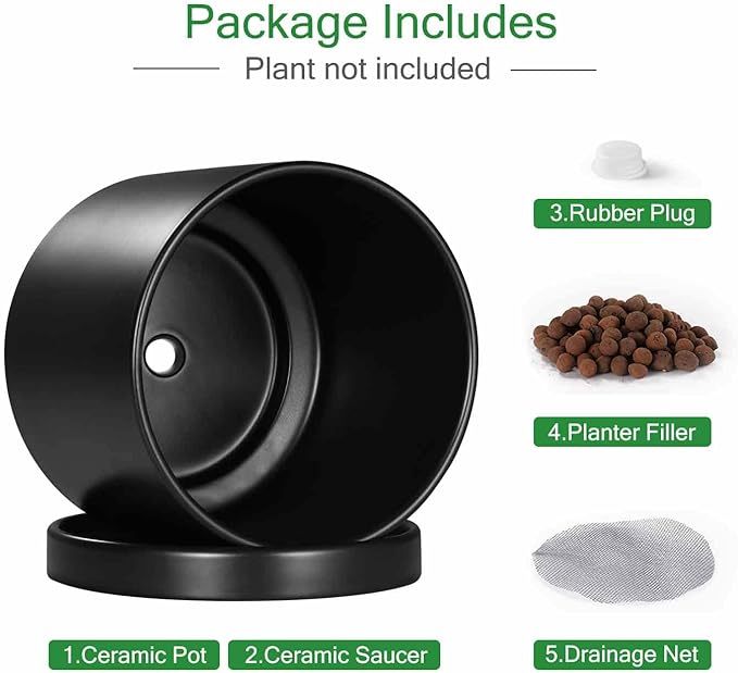Aveyas 10 inch Ceramic Plant Pot with Drainage Hole and Saucer - Suitable for Indoor and Outdoor Use, Modern Planters for House Garden Flower Tree Snake Monstera Plants (10", Matte Black) - Bloomnest