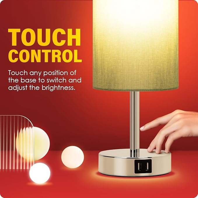 Yarra-Decor Bedside Lamp with USB Port - Touch Control Table Lamp for Bedroom 3 Way Dimmable Nightstand Lamp with Round Denim Fabric Shade for Living Room, Dorm, Home Office (LED Bulb Included) - Bloomnest