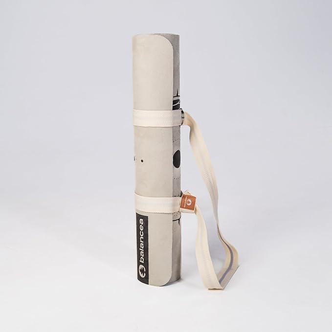 Yoga Mat With Strap 5mm Non Slip Suede & TPE - Beige Eco-Friendly Fitness & Exercise Mat for Home Gym, Pilates, Hot Yoga, and Meditation - Lightweight Durable 72 x 24 inch Workout Mat for Women, Men