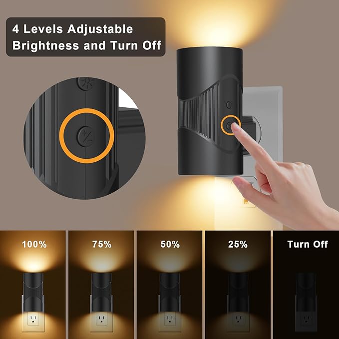 easuntec Night Lights Plug into Wall, Plug in Night Light, Night Light, Dusk to Dawn Light Sensor, 3 Light Modes, Dimmable Night Lights for Bedroom Bathroom Hallway Kitchen Stairs (Black, 2 Pack) - Bloomnest