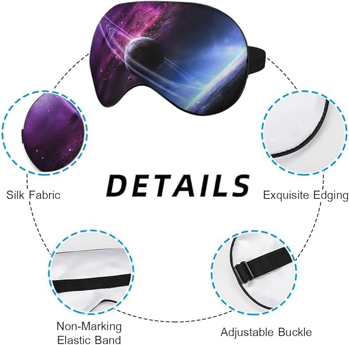 Universe Galaxy Sleep Eye Mask Eye Cover Abstract Saturn Mysterious Starry Sky Silk Eye Mask for Sleeping with Adjustable Strap for Travel Nap Shift Work Office - Bloomnest