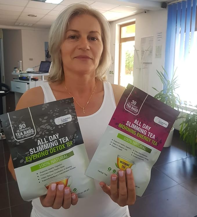 ALL SLIMMING HERBS All Day Slimming Tea For Weight Loss - All Natural 30 Days Detox Teas That Flattens Tummy - Daytime Energy Boost Tea 30 Bags + Evening Detox Tea 30 Bags - Bloomnest
