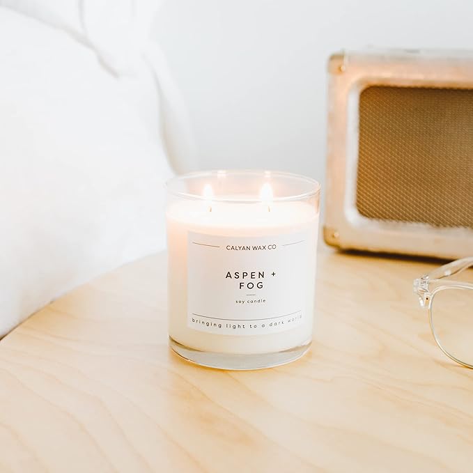 Calyan Wax Co. 2 Wick Candle, Aspen + Fog Scented Candle, 37 Hour Burn Time, Aromatherapy Soy Candles, Non Toxic & Vegan Soy Wax, Glass Tumbler Scented Candles, 8.8oz - Bloomnest