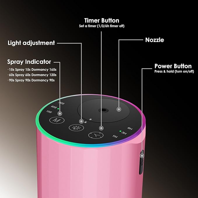 Waterless Essential Oil Diffuser, Battery Powered Mini Scent Air Machine, Aromatherapy Mist Diffuser for Home Room Car Office (Pink) - Bloomnest