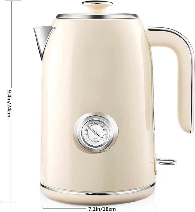 PUKOMC Electric Kettle, 1.7L Stainless Steel Tea Kettle with Temperature Gauge, 1500W Water Boiler with LED Light, BPA-Free, Auto Shut-Off and Boil-Dry Protection (Beige) Visit the Pukomc Store - Bloomnest