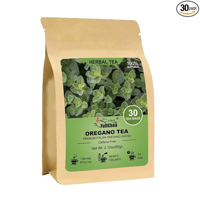 FullChea - Oregano Tea Bags, 30 Teabags, 2g/Bag - Premium Oregano Leaves - Non-GMO - Caffeine-Free - Support Digestion & Boost Immunity - Bloomnest