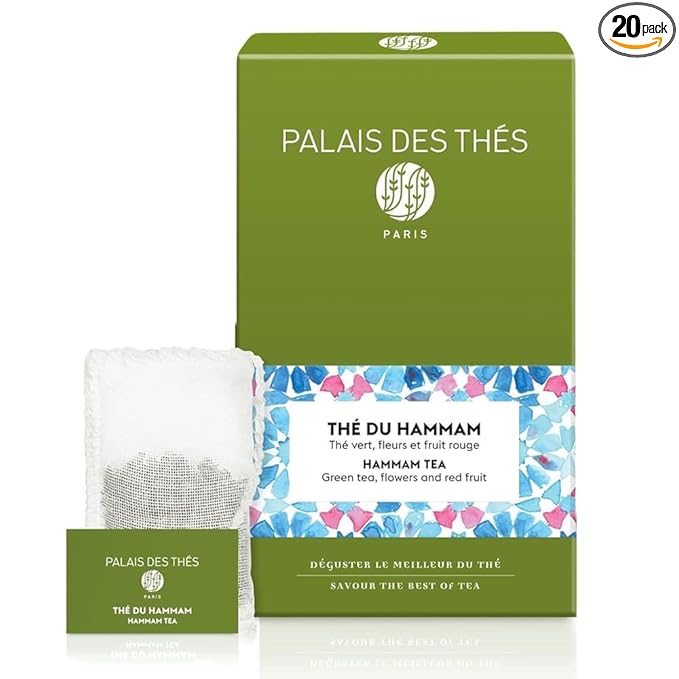 Palais des Thés - Hammam Green Tea, Rose & Red Berries - Premium Tea Bags, Serves 20 Cups - Bloomnest