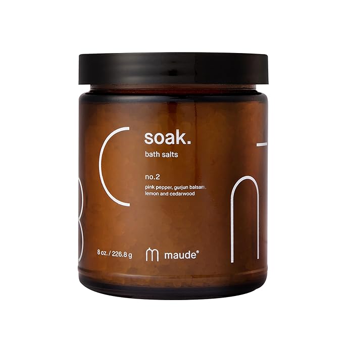Maude Soak No. 2 - Nourishing Mineral Bath Salts - Hand-Harvested Dead Sea Salt with Magnesium & Potassium Chloride - Soften & Rejuvenate Skin - Notes of Pink Pepper & Lemon (8 oz) - Bloomnest