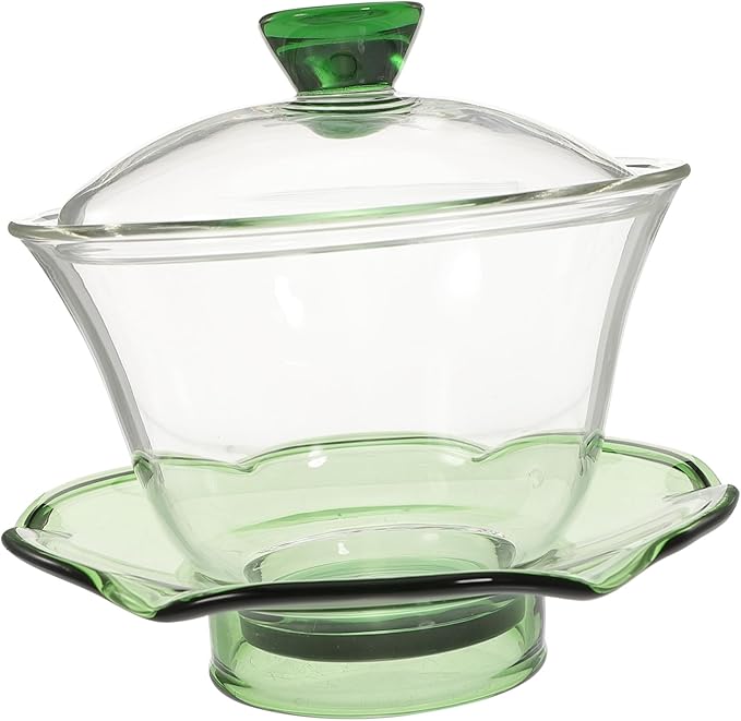Mobestech Transparent Glass Teacup with Saucer and Lid for Kung Fu Tea Ceremony Compact Porcelain Tea Bowl at Home Office with Lotus Design - Bloomnest