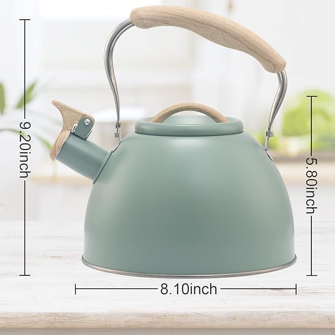 3.2 Quart Whistling Tea Kettle for Stove Top Stainless Steel Tea Pots With Wood Pattern Anti-slip Handle, Green… - Bloomnest