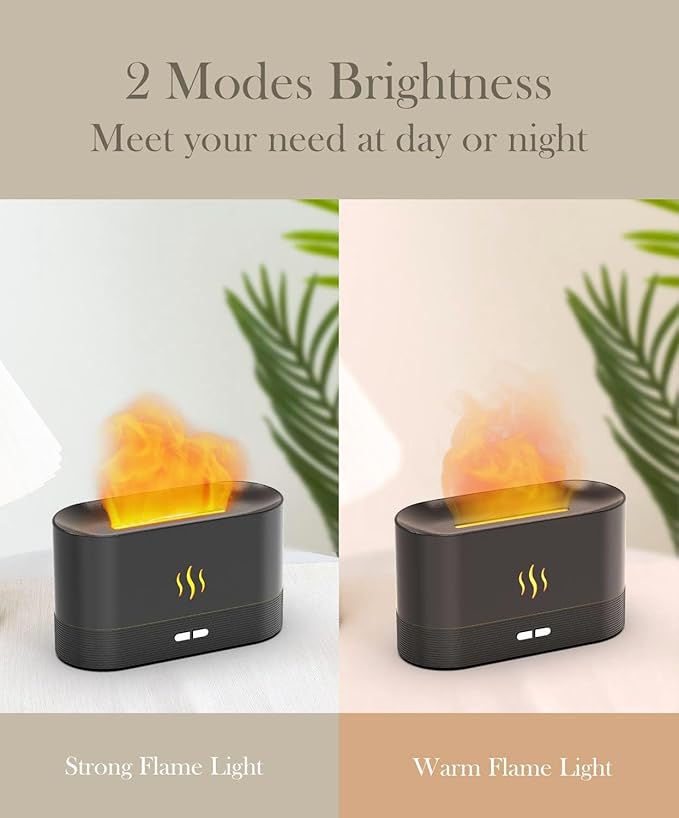 Essential Oil Diffuser Humidifer with Flame Light Effect, 180ml Air Diffuser for Essential Oils, Humidifiers for Bedroom with 2 Brightness, Auto-Off Function(White) - Bloomnest