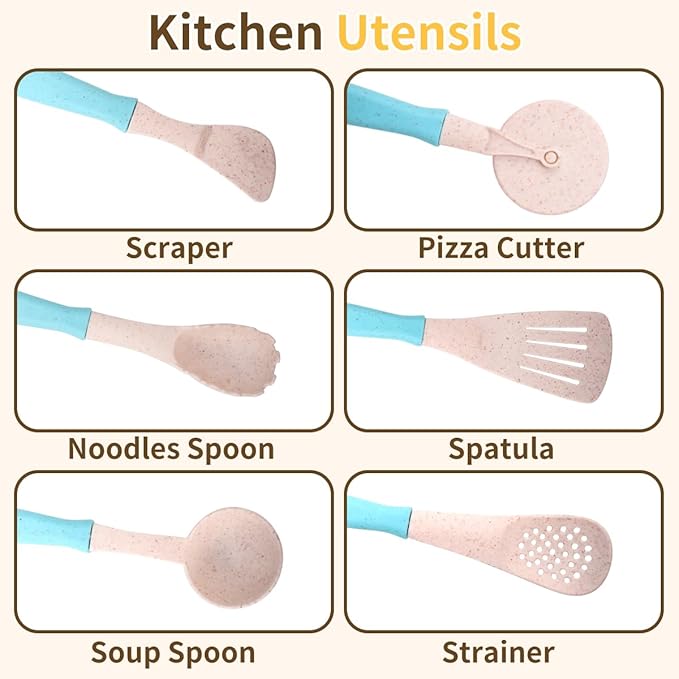 Qizebaby Play Kitchen Accessories, Pretend Play Kids Kitchen Playset Toys with Cookware Pots and Pans, Cooking Utensils, Afternoon Tea Toy Play Sets, Toys Gift for 3 4 5 Years Old Toddlers Girls Boys