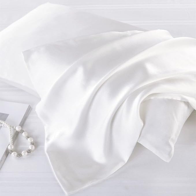 Premium Mulberry Silk Pillowcase for Hair and Skin Made in USA, Anti Acne Pure Silk Pillow Cases White Queen, 100% Real 22 Momme Pillow Cover, Anti Wrinkle, 1 Pc 20"x30" (Queen, White) - Bloomnest