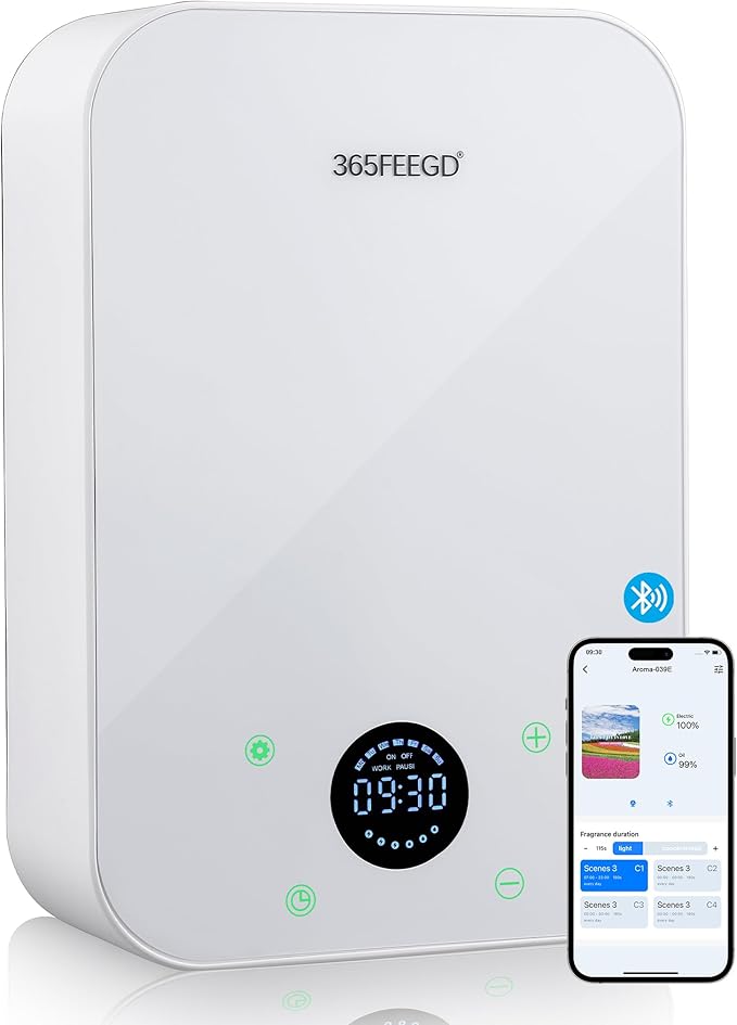 Waterless Oil Diffuser - Pure Essential Oil Diffuser with App Control - 150ml/1700 Sq.Ft. Coverage for Effective Aromatherapy in Home/Office/Hotel (White) - Bloomnest