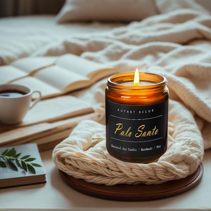 Palo Santo Highly Scented Candle for Home, 9oz Natural Soy Aromatherapy Non Toxic Candles with Essential Oil, Home Fragrance Stress Relief & Meditation Jar Candles Gifts for Women & Men - Bloomnest
