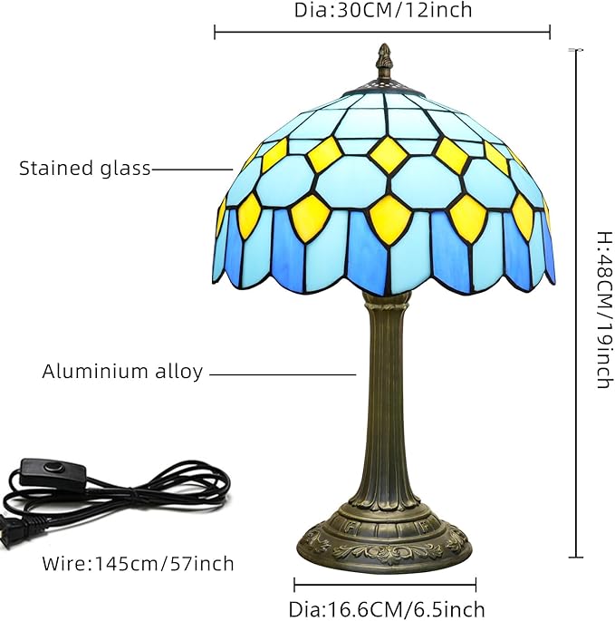 Tiffany Lamp Modern Design Blue Mediterranean Style Stained Glass Lamps Coastal Beach Theme Living Room Office Hotel Bar Kitchen Restaurant Bedroom Bedside Gift Home Decor 12X19 Inch end Table Lamp - Bloomnest