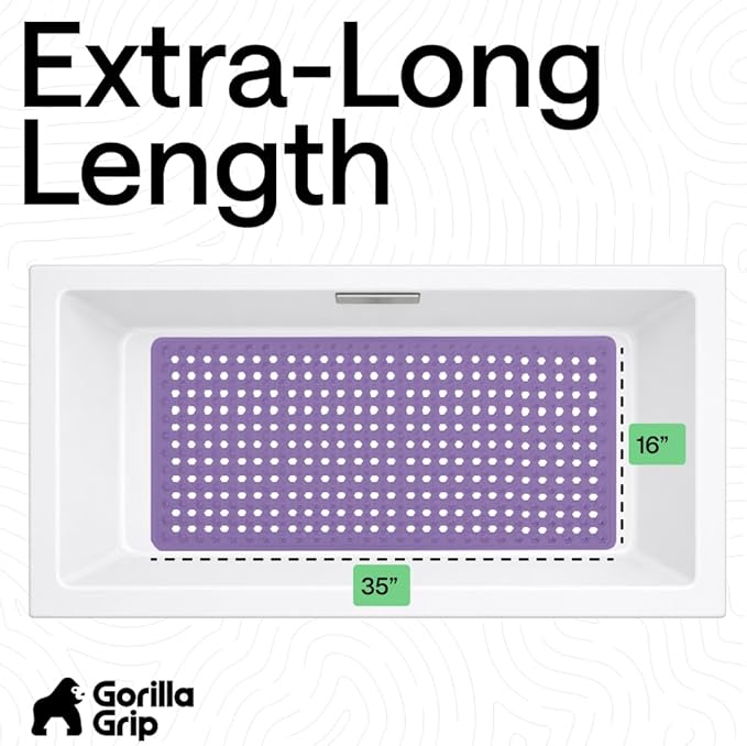 GORILLA GRIP Patented Bath Tub Shower Mat, Machine Washable Bathtub Floor Liner Mats, Suction Cups and Drain Holes to Keep Tubs Clean, Soft on Feet, Bathroom Essentials, 35x16 Inch, Purple Opaque - Bloomnest